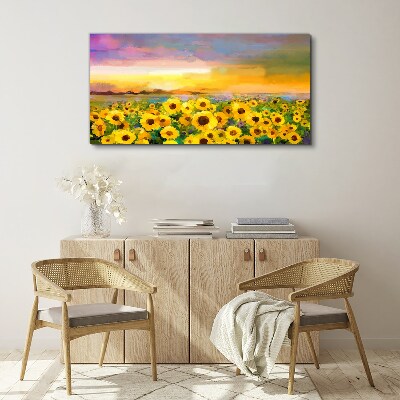 Sunflowers in the sunset rays Canvas print