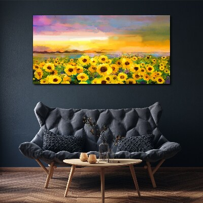 Sunflowers in the sunset rays Canvas print