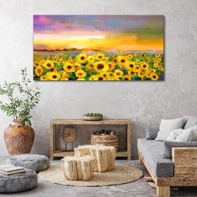 Sunflowers in the sunset rays Canvas print