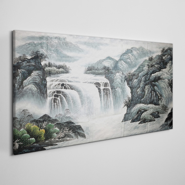 Serene waterfalls in a mountain landscape Canvas print