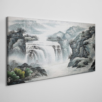 Mountain river waterfall bushes Canvas print