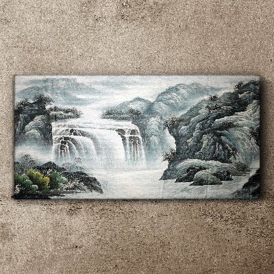 Serene waterfalls in a mountain landscape Canvas print