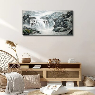 Serene waterfalls in a mountain landscape Canvas print
