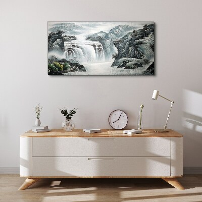 Serene waterfalls in a mountain landscape Canvas print