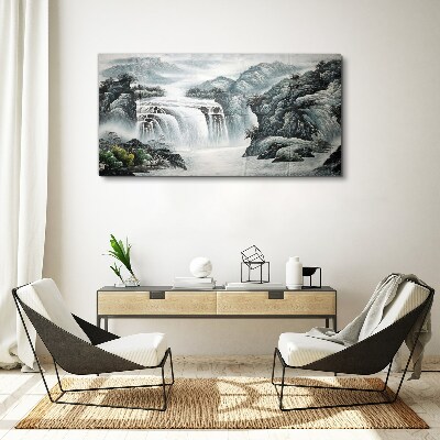 Serene waterfalls in a mountain landscape Canvas print