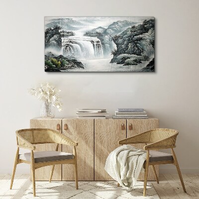 Serene waterfalls in a mountain landscape Canvas print