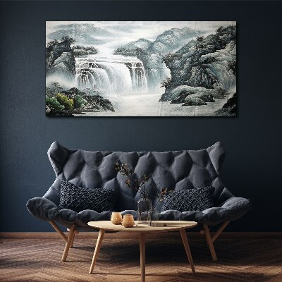 Serene waterfalls in a mountain landscape Canvas print