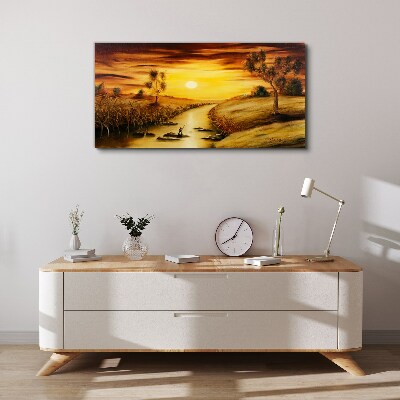 Golden hour on the river Canvas print
