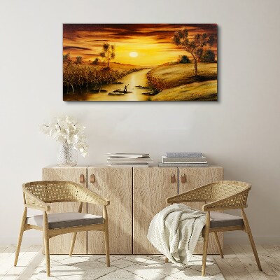 Golden hour on the river Canvas print