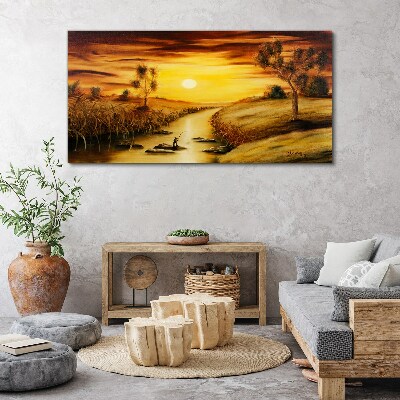 Yellow river landscape trees Canvas print
