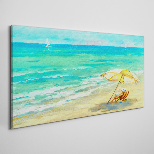 Beach umbrella sea waves Canvas print