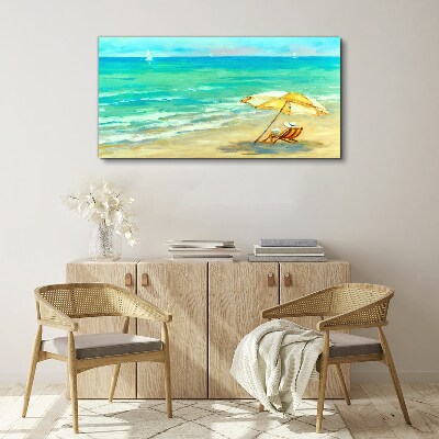 Beach umbrella sea waves Canvas print