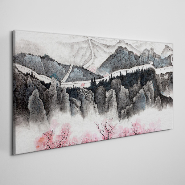 A peaceful mountain landscape with flowers Canvas print