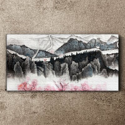 A peaceful mountain landscape with flowers Canvas print