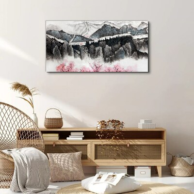 A peaceful mountain landscape with flowers Canvas print