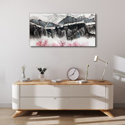 A peaceful mountain landscape with flowers Canvas print