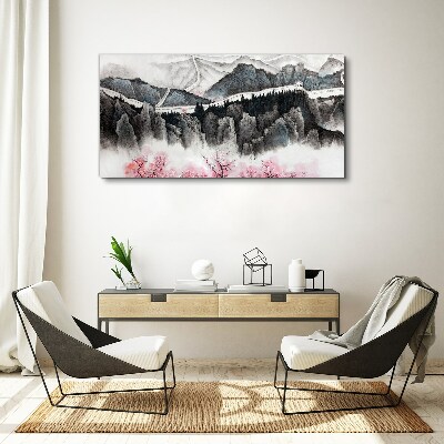 A peaceful mountain landscape with flowers Canvas print