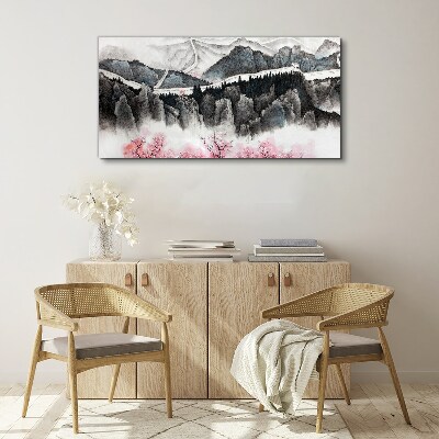 A peaceful mountain landscape with flowers Canvas print