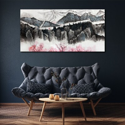 A peaceful mountain landscape with flowers Canvas print