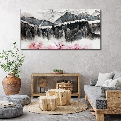 A peaceful mountain landscape with flowers Canvas print