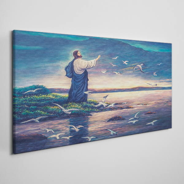 Jesus on the shore with birds Canvas print