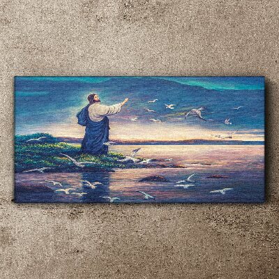 Jesus on the shore with birds Canvas print