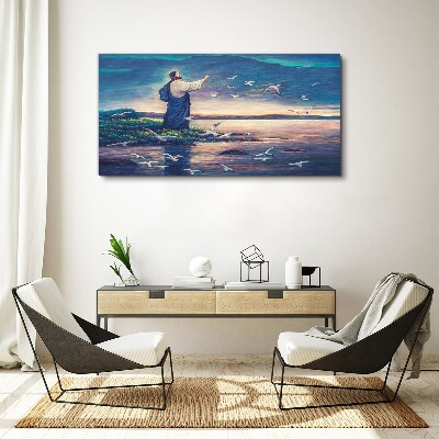 Jesus on the shore with birds Canvas print