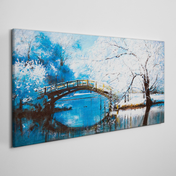 Winter bridge in a blue landscape Canvas print