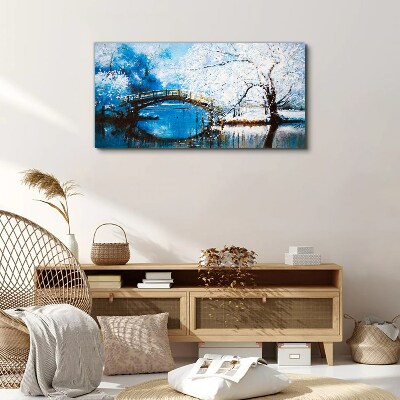 Winter bridge in a blue landscape Canvas print