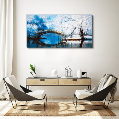 Winter bridge in a blue landscape Canvas print