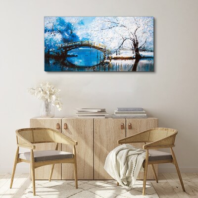 Winter bridge in a blue landscape Canvas print