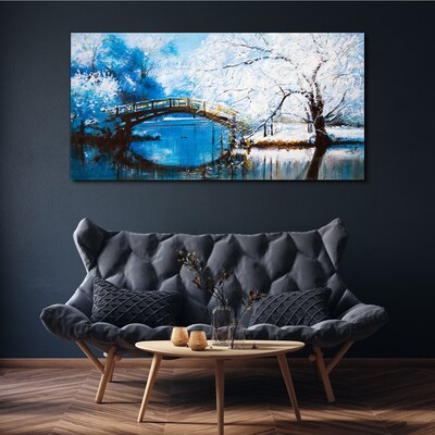 Winter bridge in a blue landscape Canvas print