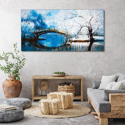 Winter bridge in a blue landscape Canvas print