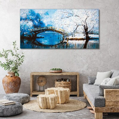 Winter tree river bridge Canvas print
