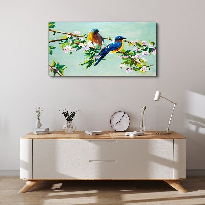 Birds on a flowering branch Canvas print