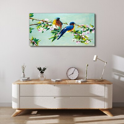 Leaves flowers branches birds Canvas print