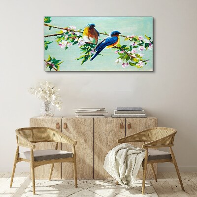 Birds on a flowering branch Canvas print