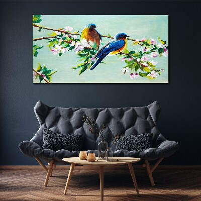 Leaves flowers branches birds Canvas print