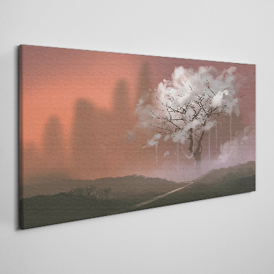 Misty landscape with a tree Canvas print