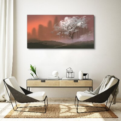 Misty landscape with a tree Canvas print