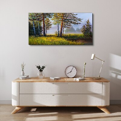 Morning fog in the forest Canvas print
