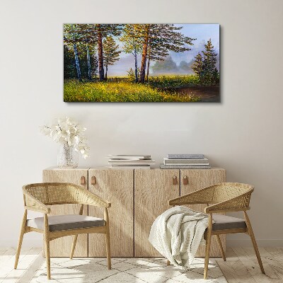 Morning fog in the forest Canvas print
