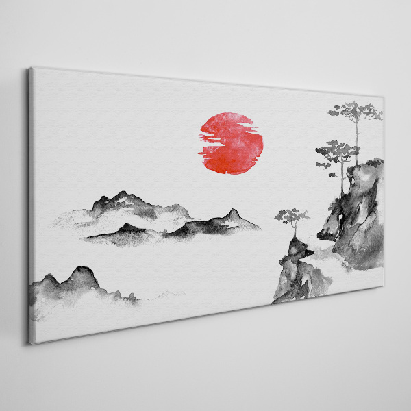 Japanese landscape with red ball Canvas print