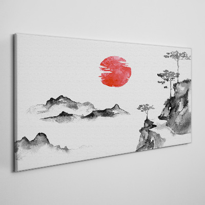 Japanese landscape with red ball Canvas print