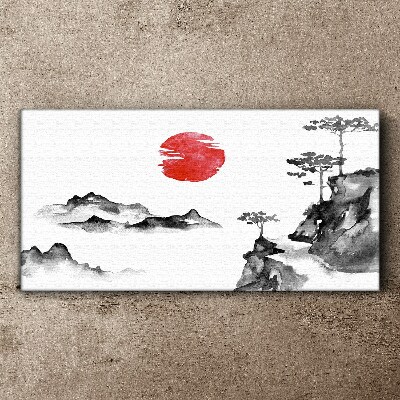 Japanese landscape with red ball Canvas print