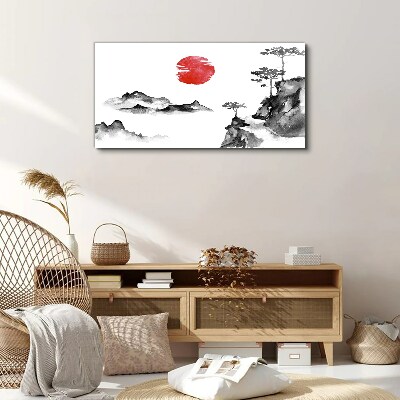 Japanese landscape with red ball Canvas print