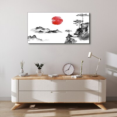 Japanese landscape with red ball Canvas print