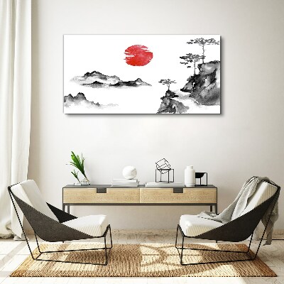 Japanese landscape with red ball Canvas print