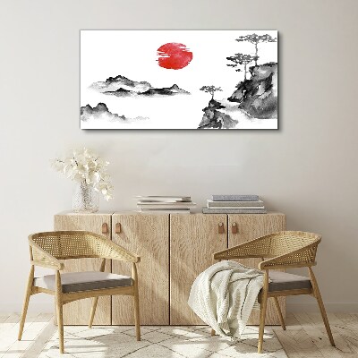 Japanese landscape with red ball Canvas print