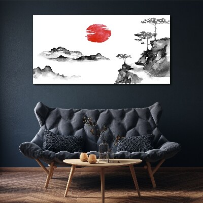 Japanese landscape with red ball Canvas print